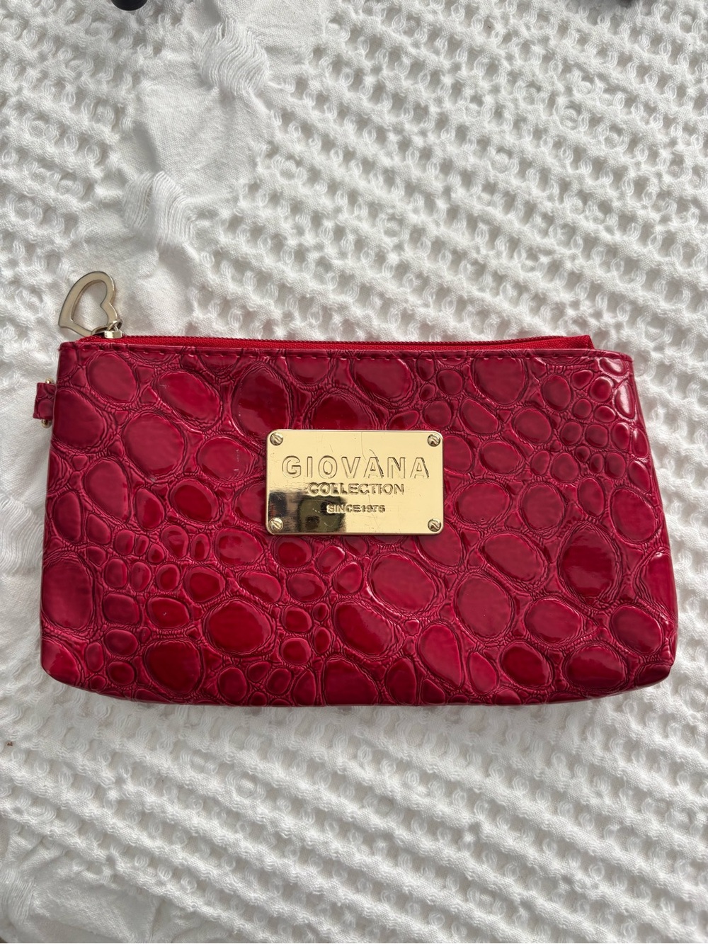 Red Croc-Embossed Wristlet Clutch